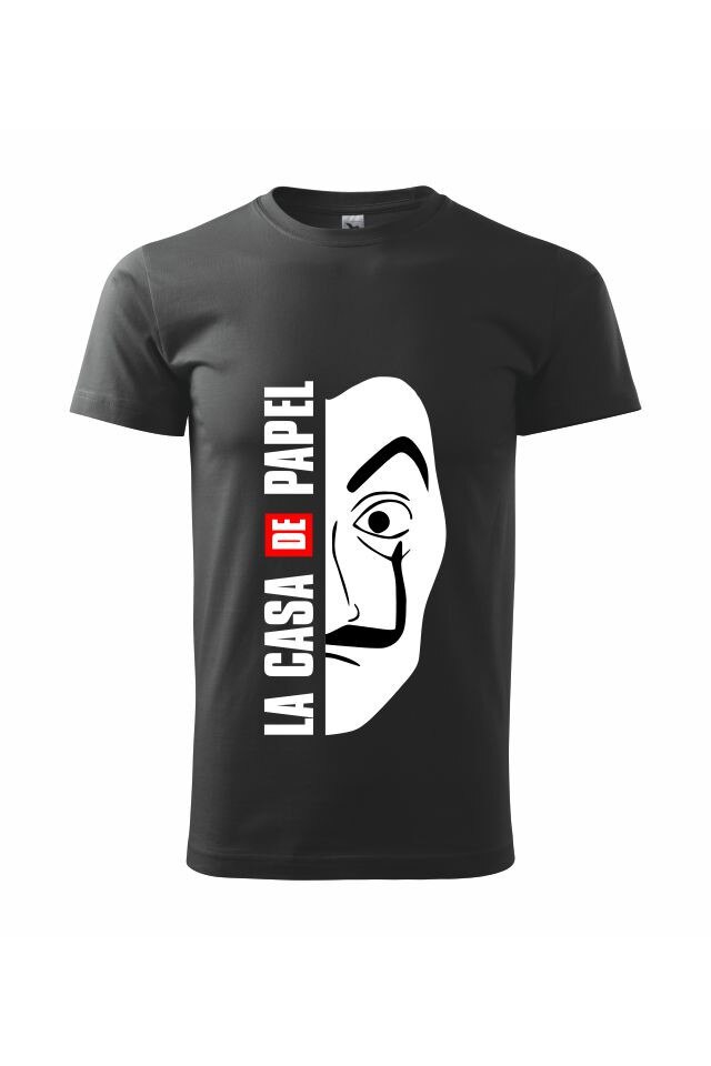 Tricou barbati la casa de papel negru/alb, Negru/Alb, 2XL